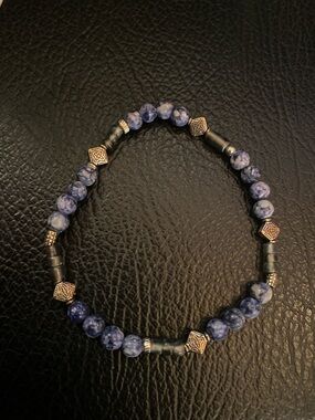 Blue Stone Beaded Stretch Bracelet - Unbranded